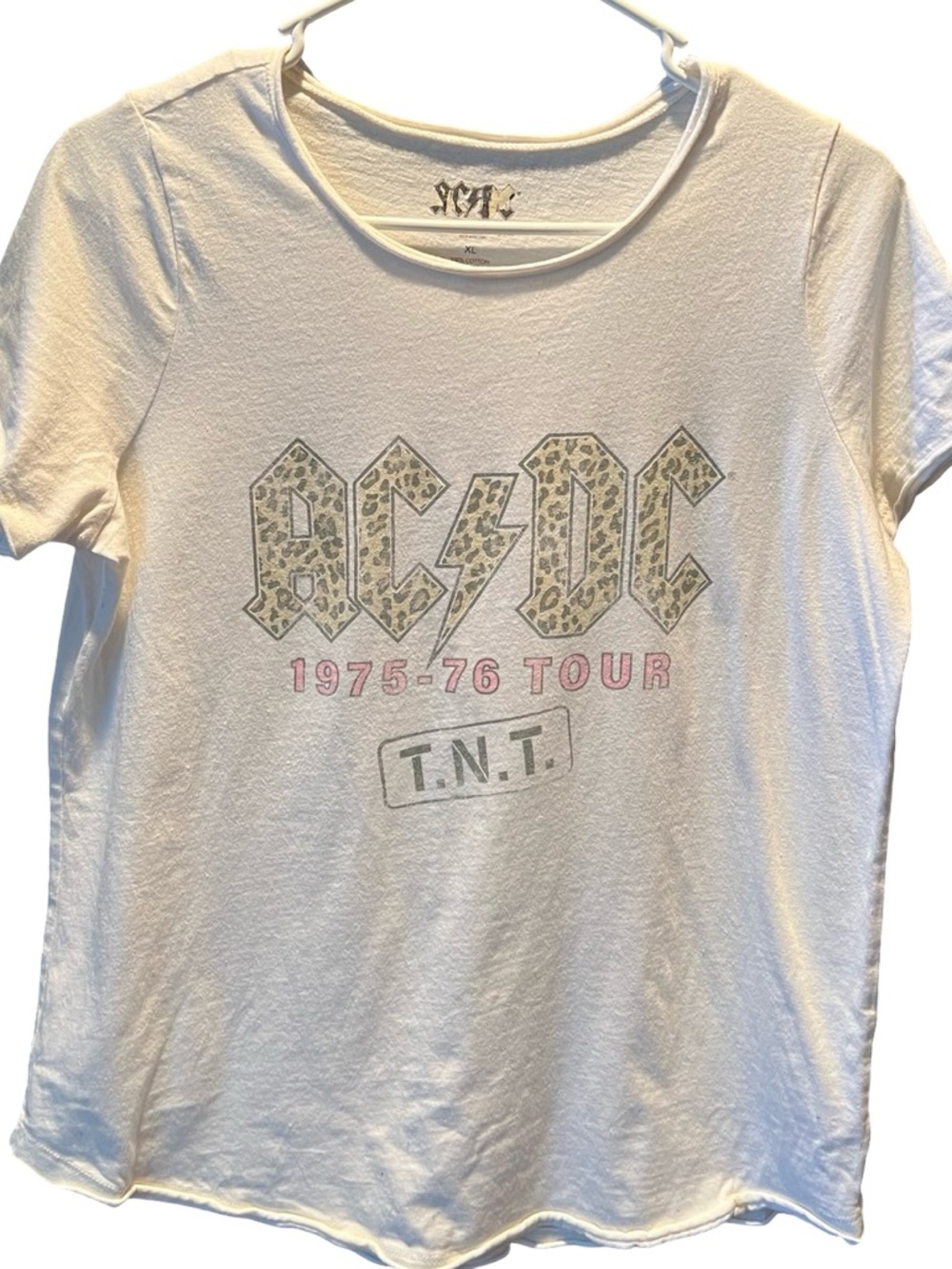 AC/DC Women's Short Sleeve Tee - White with Pink Accents